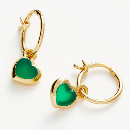 Jelly Heart Charm Mini Hoop Earrings | 18ct Gold Plated Vermeil/Green Chalcedony Earrings Missoma 