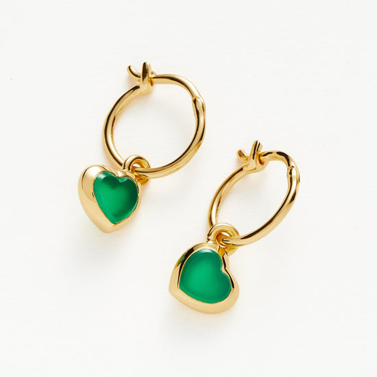 Jelly Heart Charm Mini Hoop Earrings | 18ct Gold Plated Vermeil/Green Chalcedony Earrings Missoma 