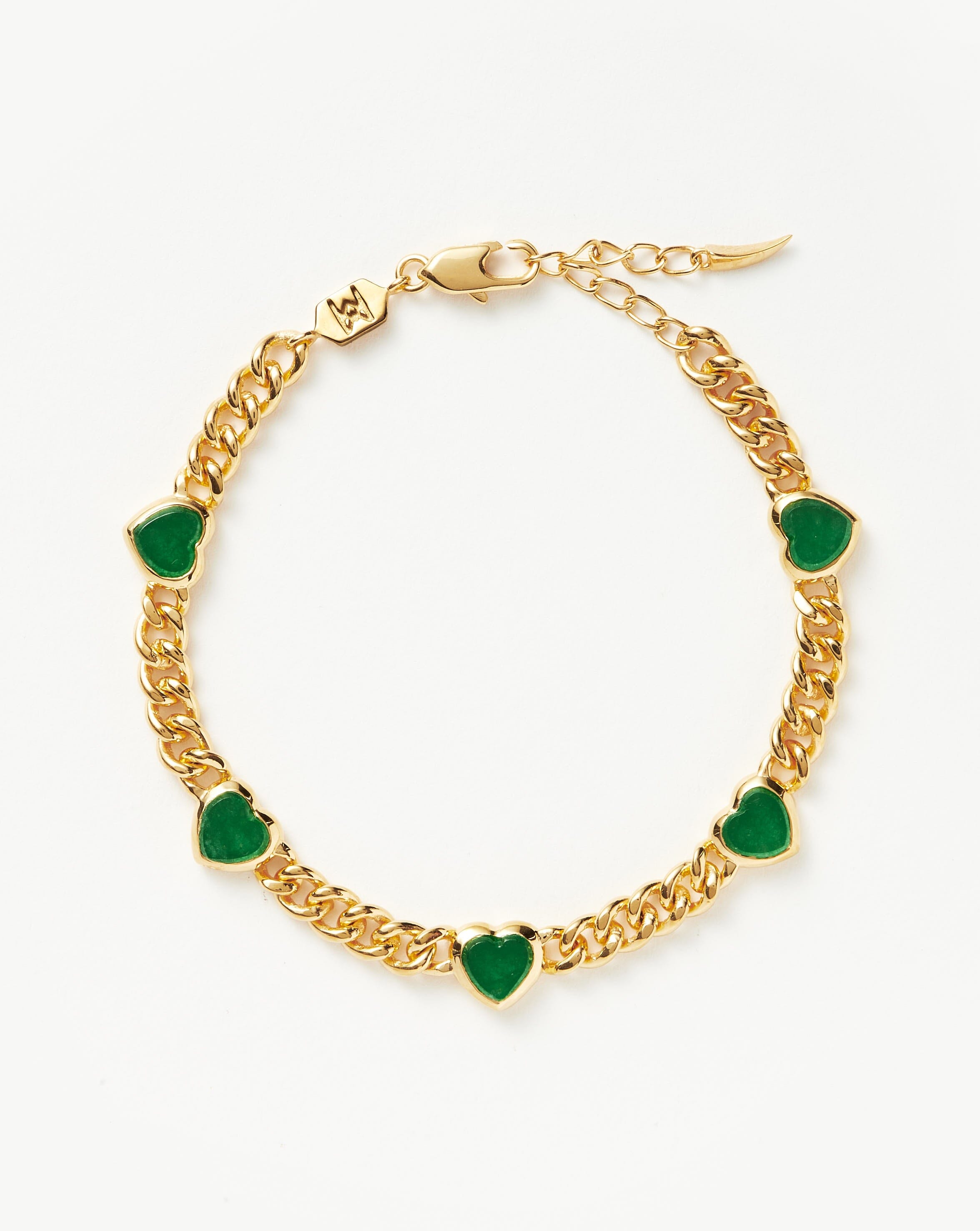 Jelly Heart Gemstone Charm Bracelet |18ct Gold Plated/Green Chalcedony Bracelets Missoma 