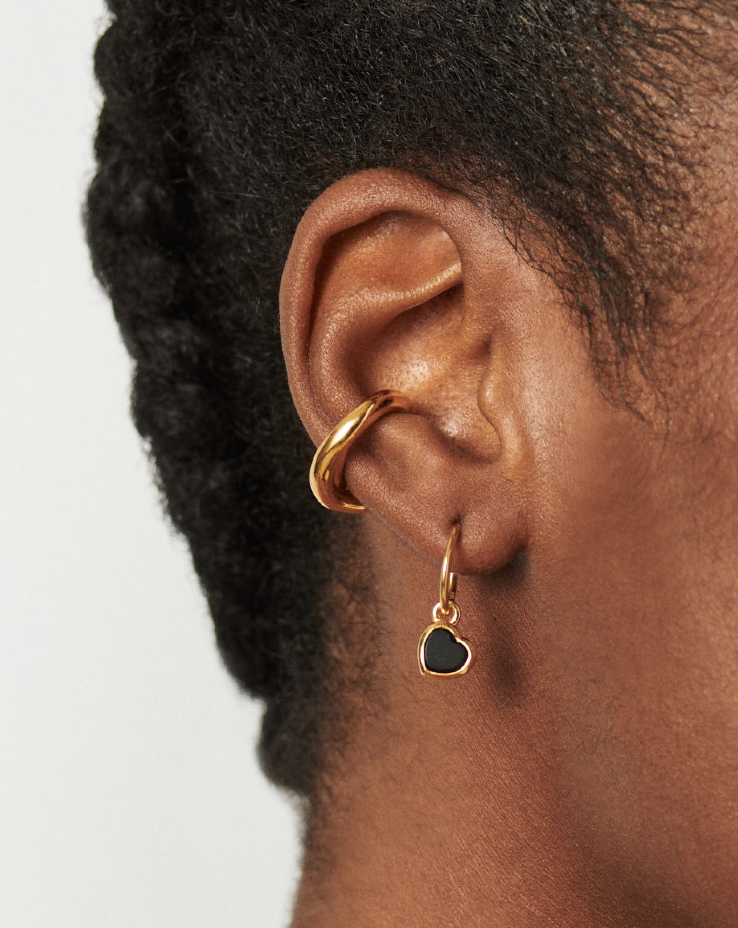 Jelly Heart Gemstone Charm Hoop Earrings | 18ct Gold Plated/Black Onyx Earrings Missoma 