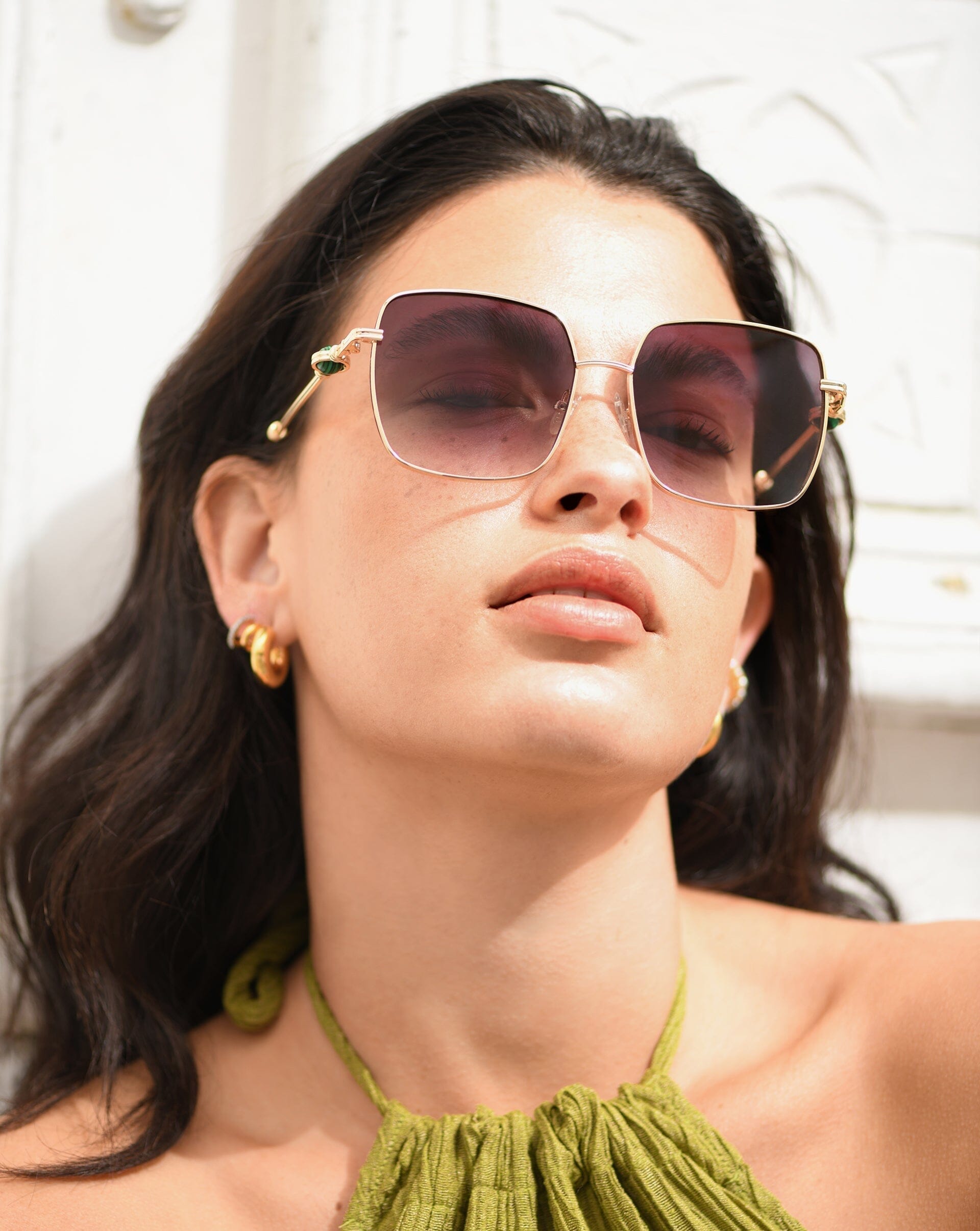 Le Specs Aquarius Sphere Oversized Square Sunglasses | Gold/Malachite Accessories Missoma 