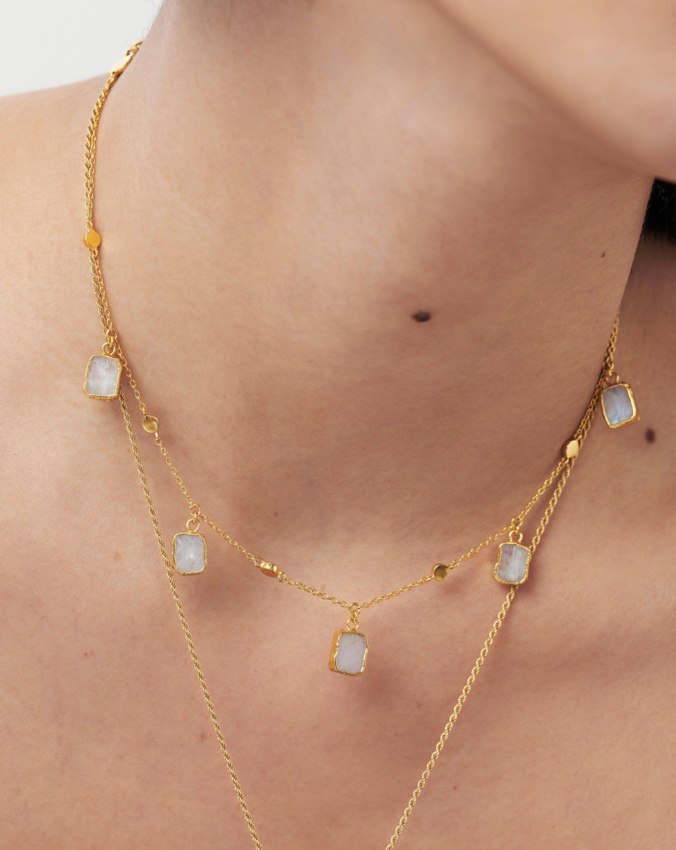 Lena Charm Choker | 18ct Gold Plated Vermeil/Rainbow Moonstone Necklaces Missoma 