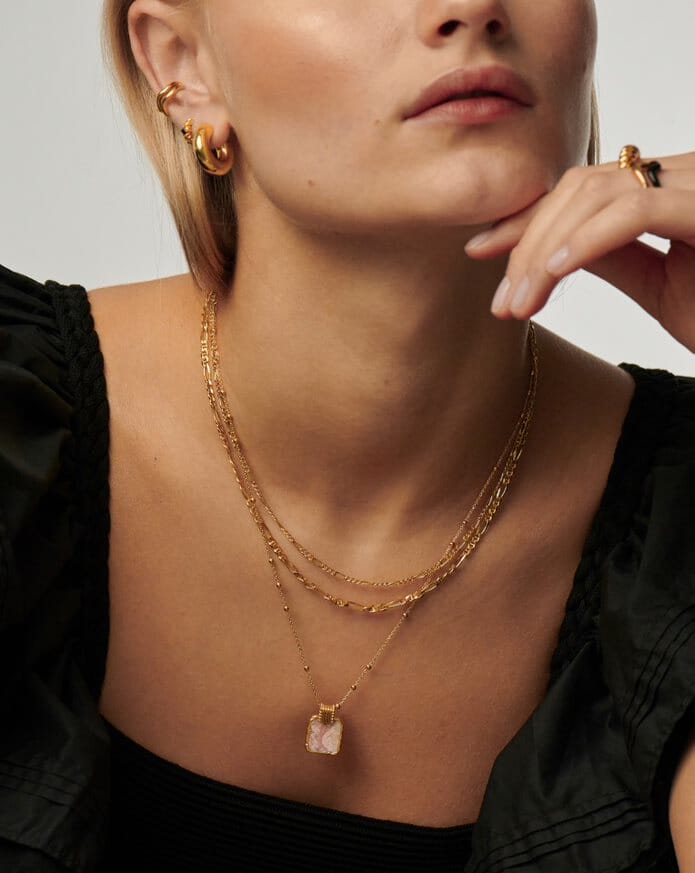 Rhodochrosite gold shop charm necklace