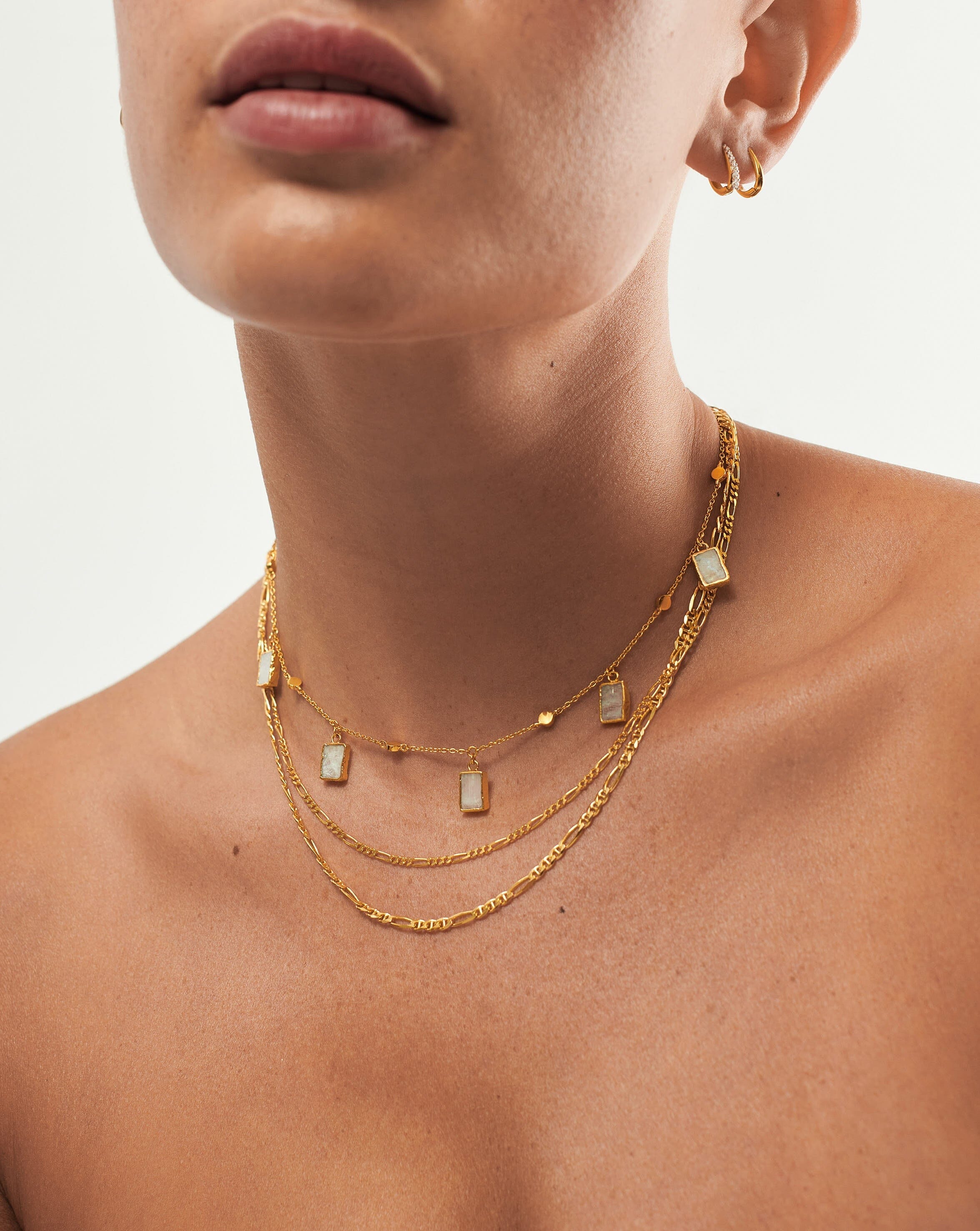 Lena Rainbow Moonstone Necklace Set | 18ct Gold Plated Vermeil/Rainbow Moonstone Layering Sets Missoma 