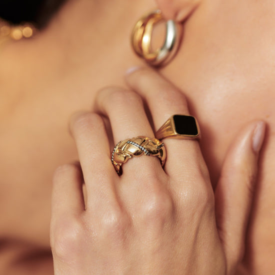 Lucy Williams Chunky Pavé Waffle Ring | 18ct Gold Plated/Cubic Zirconia Rings Missoma 