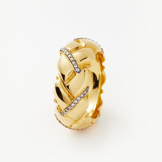 Lucy Williams Chunky Pavé Waffle Ring | 18ct Gold Plated/Cubic Zirconia Rings Missoma 