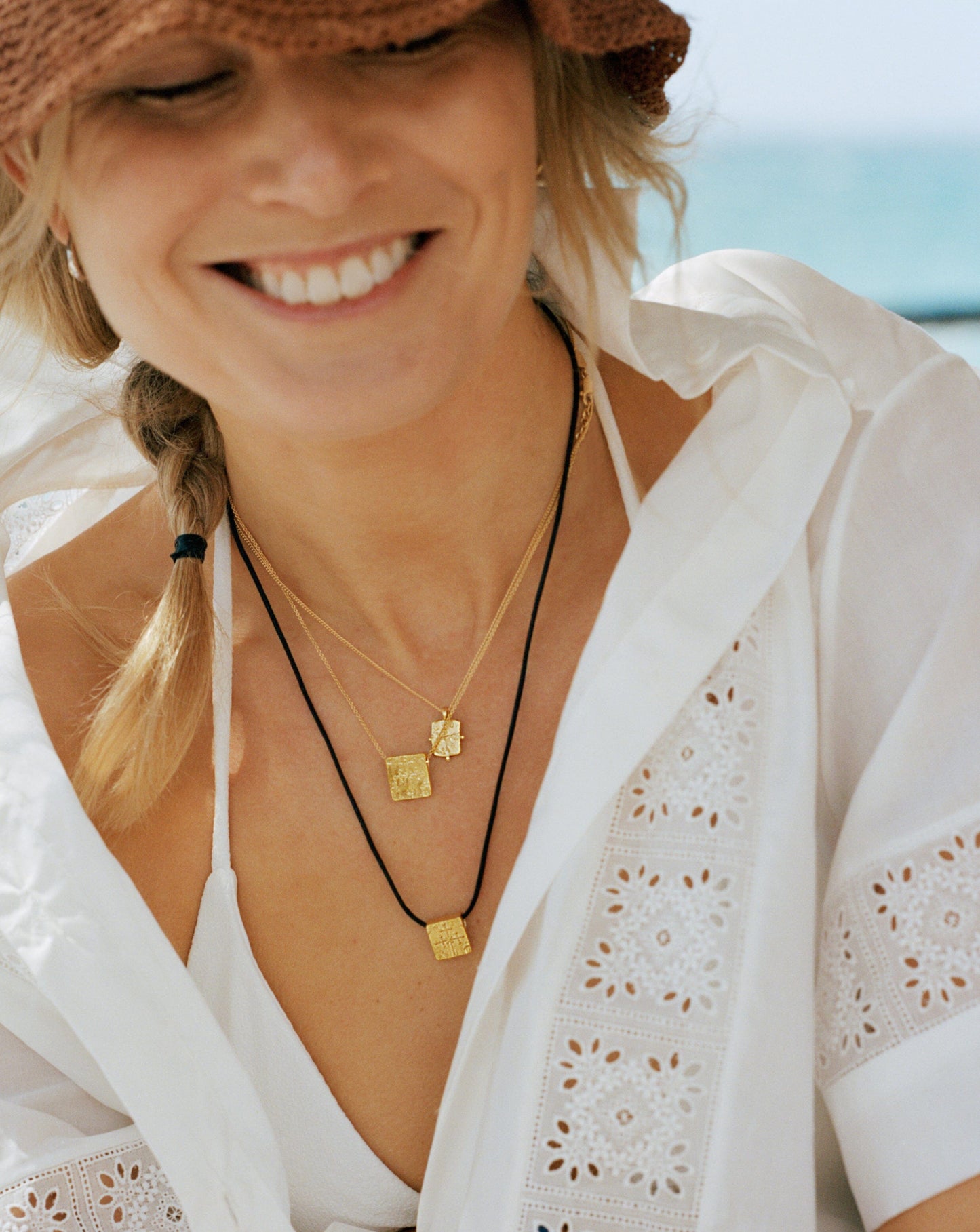Lucy Williams Engravable Beaded Square Coin Pendant Necklace | 18ct Gold Plated Vermeil Necklaces Missoma 