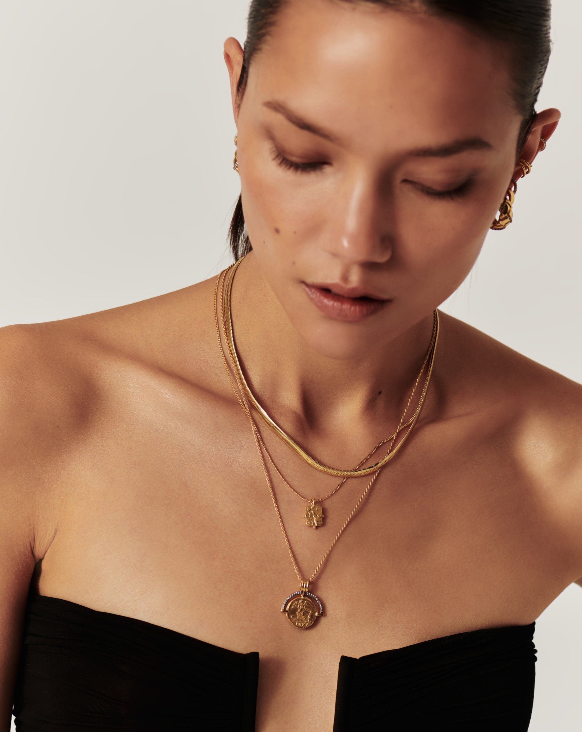 Lucy Williams Engravable Beaded Square Coin Pendant Necklace 18ct Gold Plated Vermeil