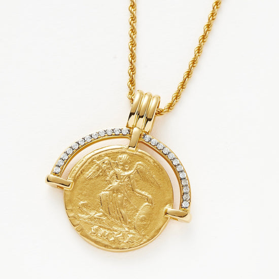 Lucy Williams Engravable Fortuna Arc Coin Pendant Necklace | 18ct Gold Plated/Cubic Zirconia Necklaces Missoma 