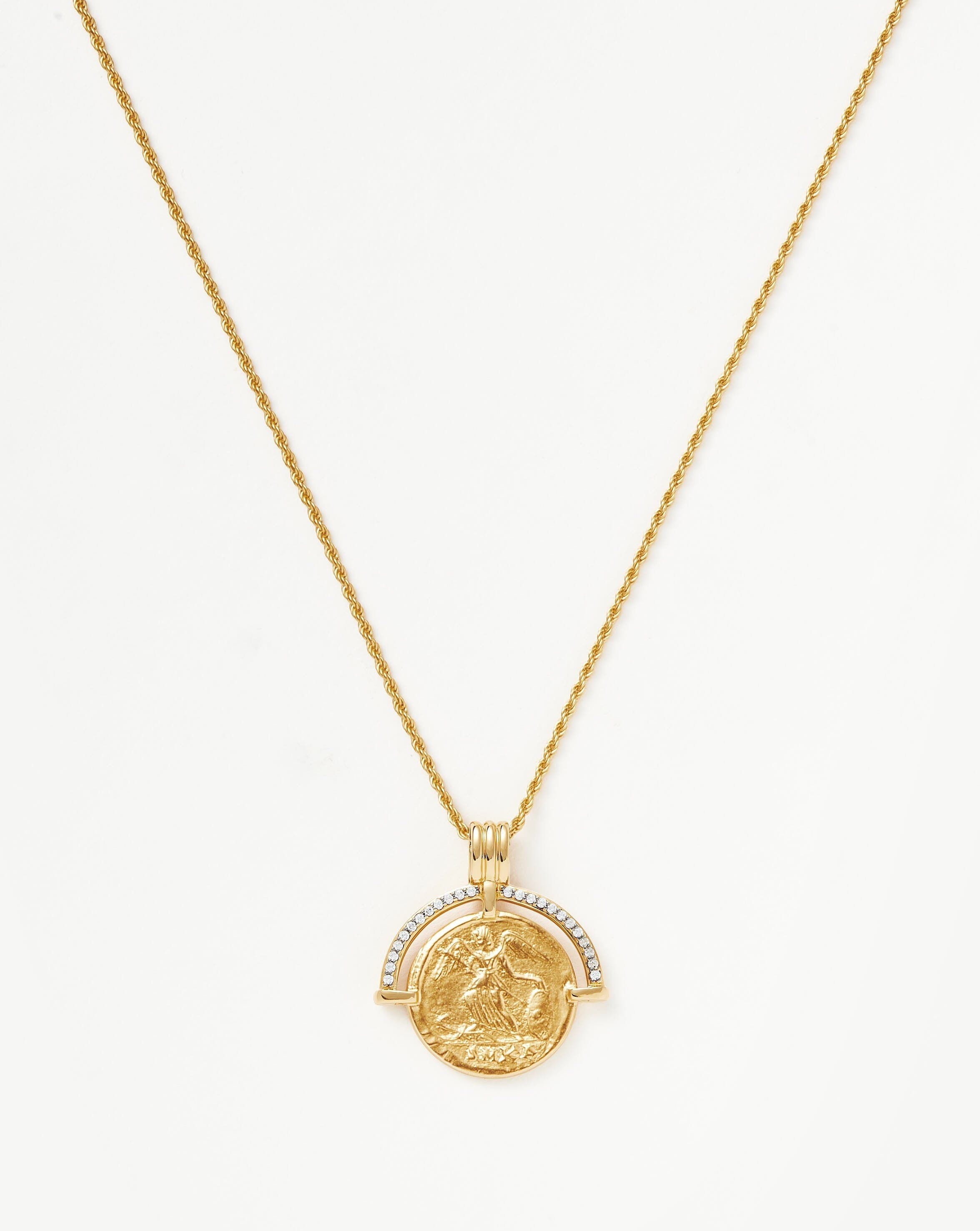 Lucy Williams Engravable Fortuna Arc Coin Pendant Necklace | 18ct Gold Plated/Cubic Zirconia Necklaces Missoma 
