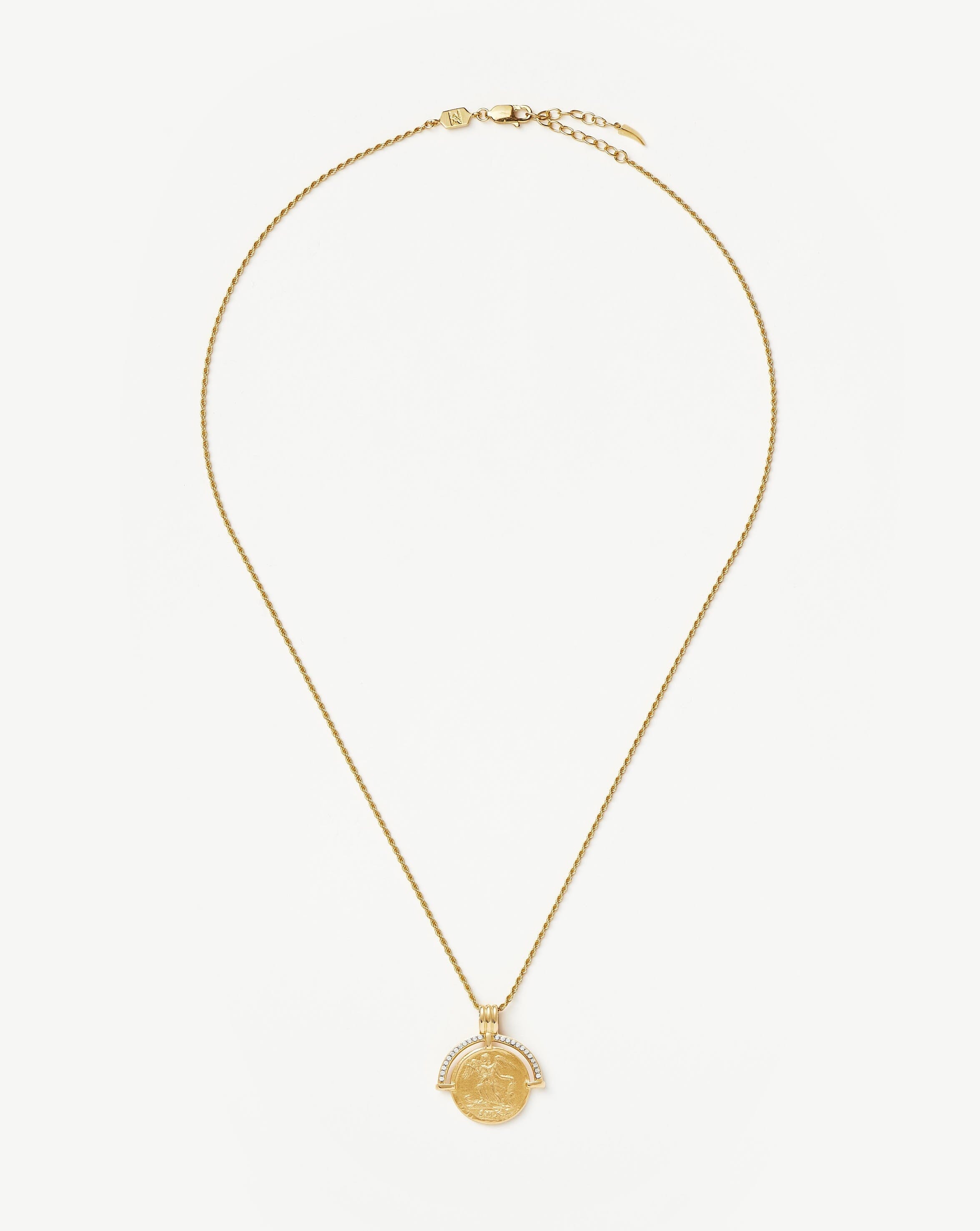 Lucy Williams Engravable Fortuna Arc Coin Pendant Necklace | 18ct Gold Plated/Cubic Zirconia Necklaces Missoma 