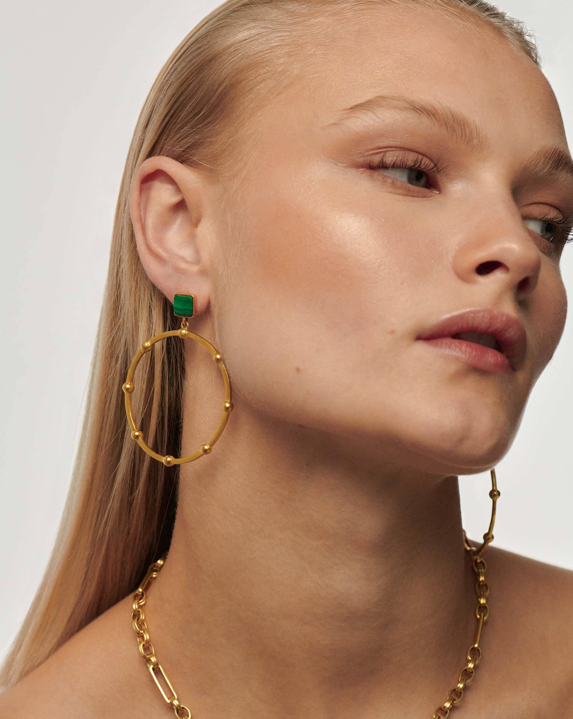 Lucy Williams Malachite Hoop Earrings | 18ct Gold Plated/Malachite Earrings Missoma 