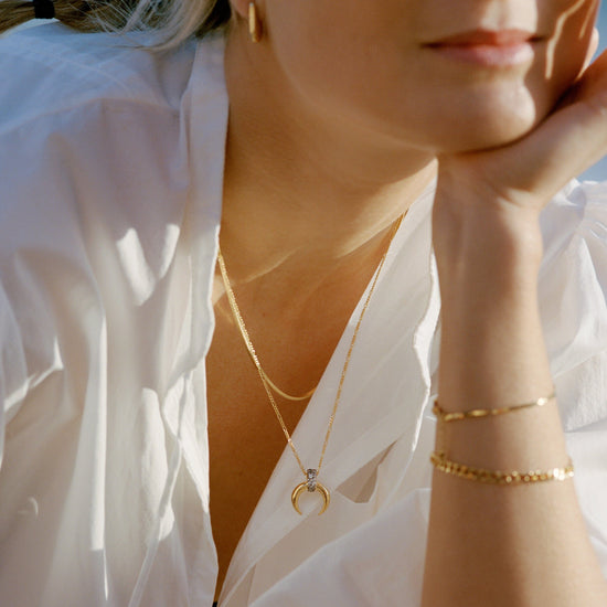 Lucy Williams Pavé Horn Pendant Necklace | 18ct Gold Plated Vermeil/Cubic Zirconia Necklaces Missoma 