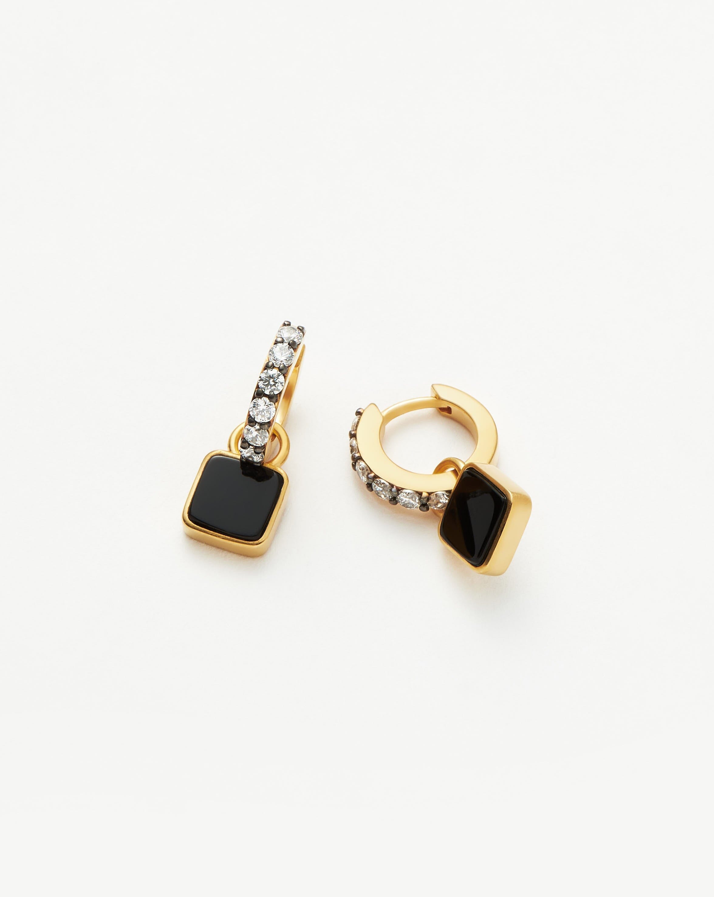 Lucy Williams Square Black Onyx Charm Mini Hoop Earrings | 18ct Gold Plated Vermeil/Black Onyx Earrings Missoma 