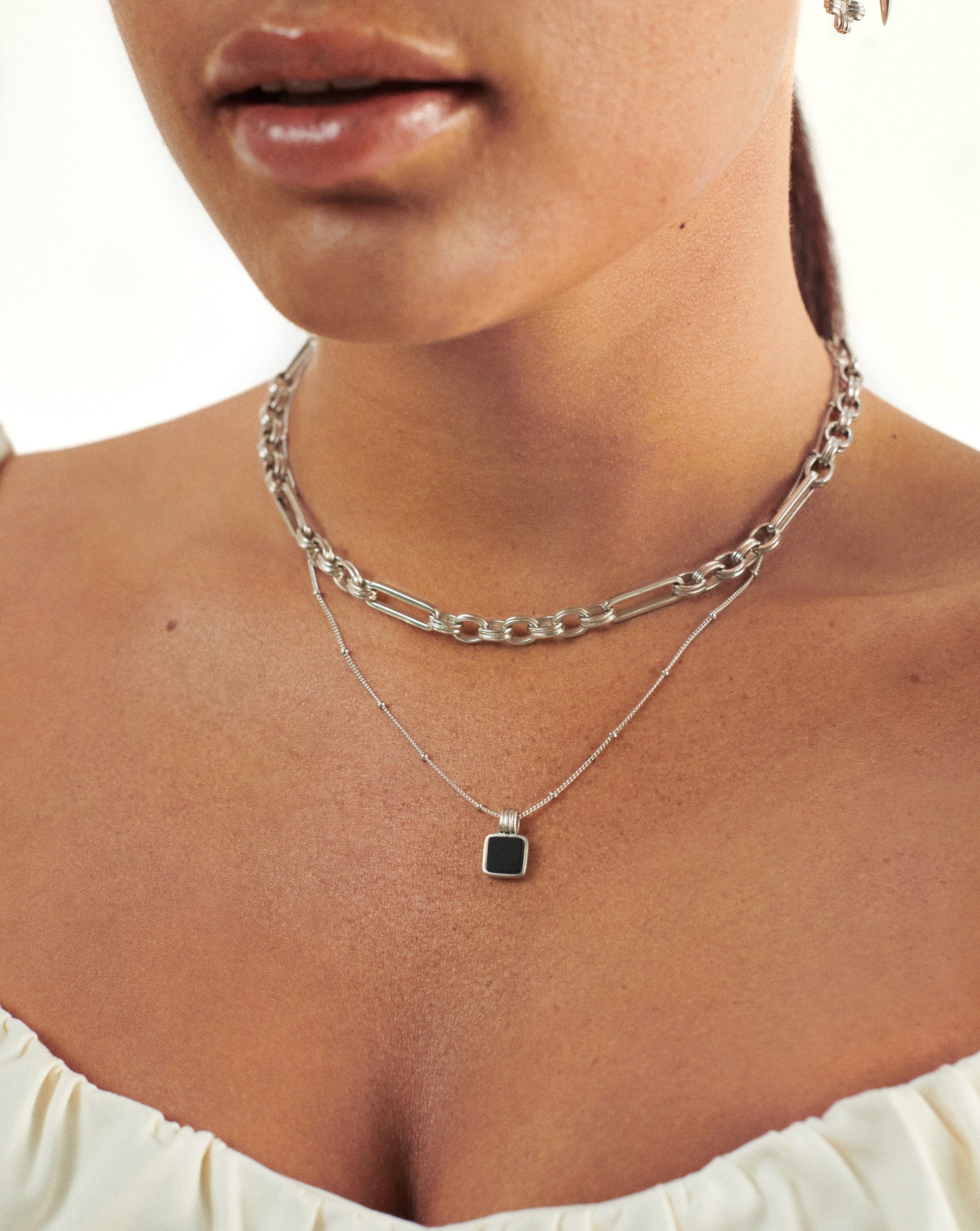 Lucy Williams Square Onyx Necklace Sterling Silver Black Onyx