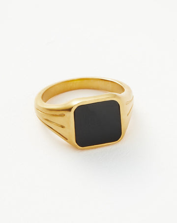 Lucy Williams Square Signet Ring | 18ct Gold Plated Vermeil/Black Spinel Rings Missoma 