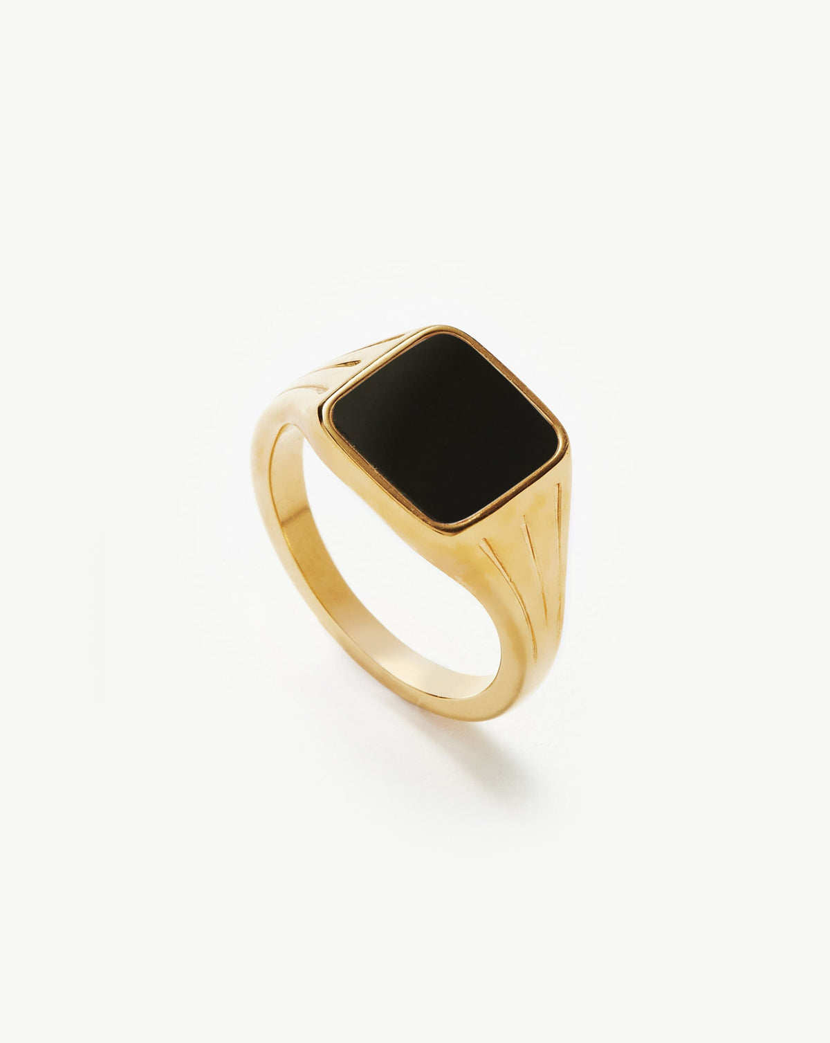 Lucy Williams Square Signet Ring 18ct Plated Black Onyx