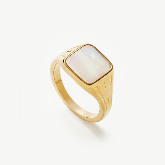Lucy Williams Square Signet Ring | 18ct Gold Plated Vermeil/Mother of Pearl Rings Missoma 