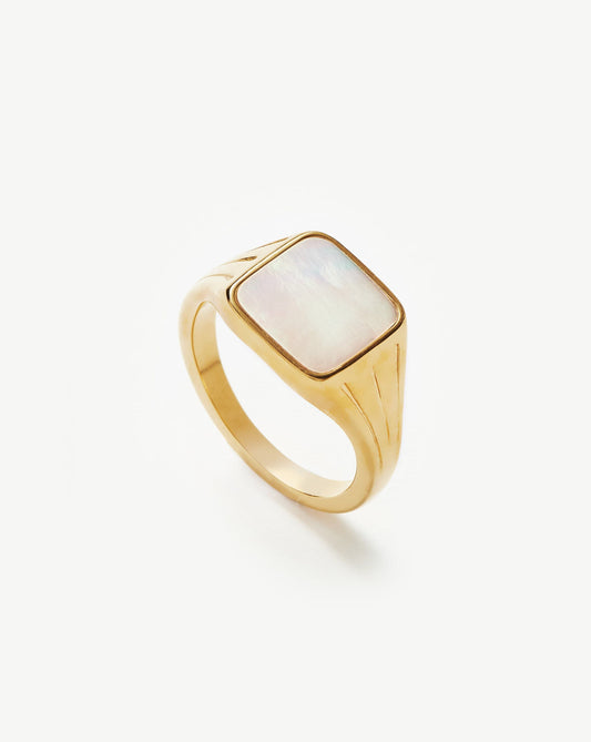 Lucy Williams Square Signet Ring | 18ct Gold Plated Vermeil/Mother of Pearl Rings Missoma 