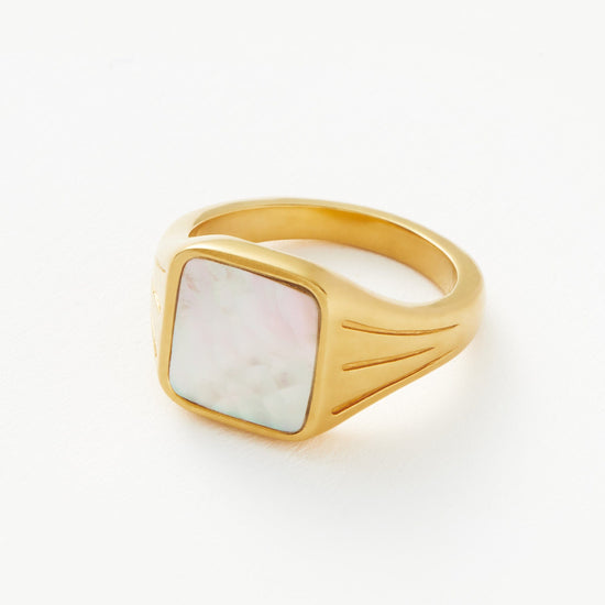Lucy Williams Square Signet Ring | 18ct Gold Plated Vermeil/Mother of Pearl Rings Missoma 
