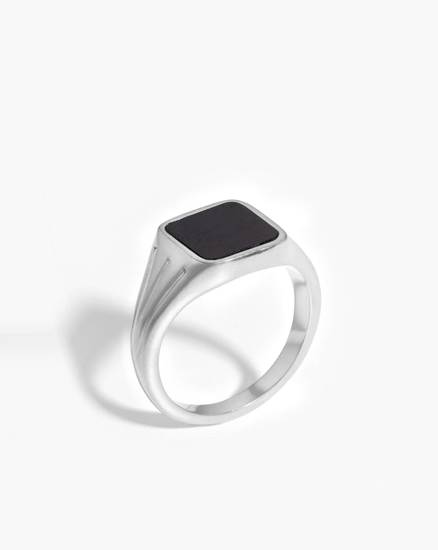 Lucy Williams Square Signet Ring | Silver Plated/Black Onyx