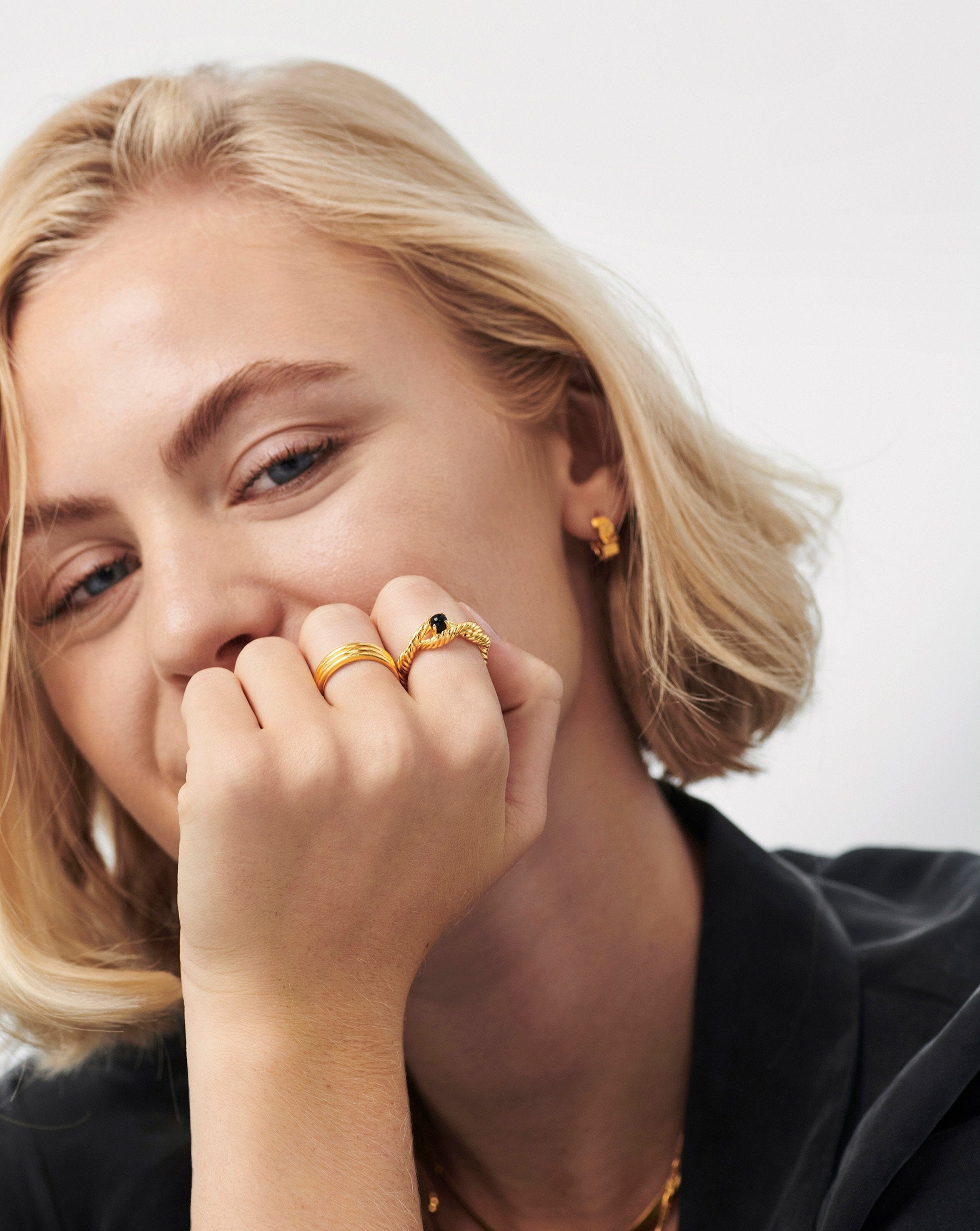 Marina Double Rope Gemstone Ring | 18ct Gold Plated Vermeil/Black Onyx Rings Missoma 