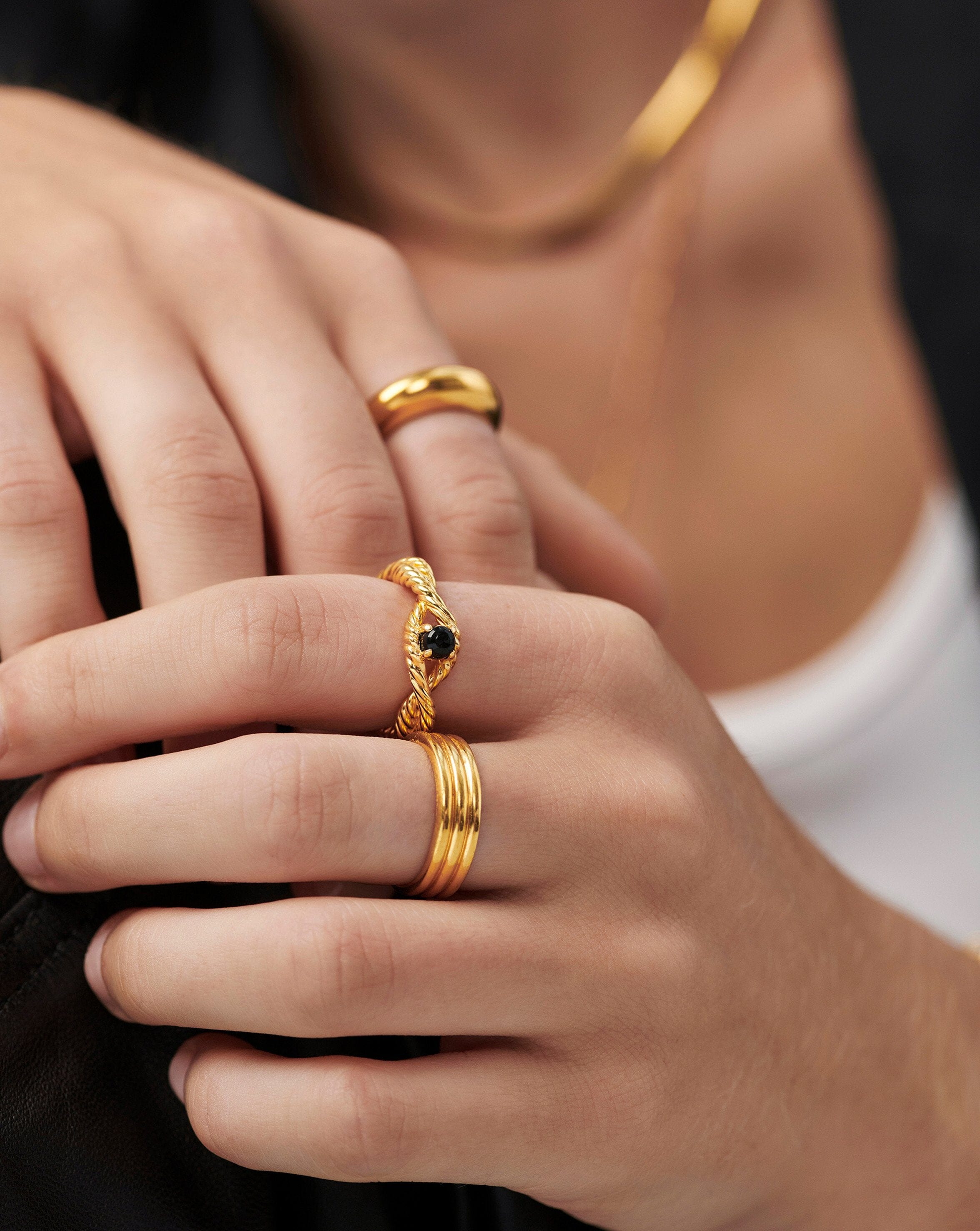Marina Double Rope Gemstone Ring | 18ct Gold Plated Vermeil/Black Onyx Rings Missoma 