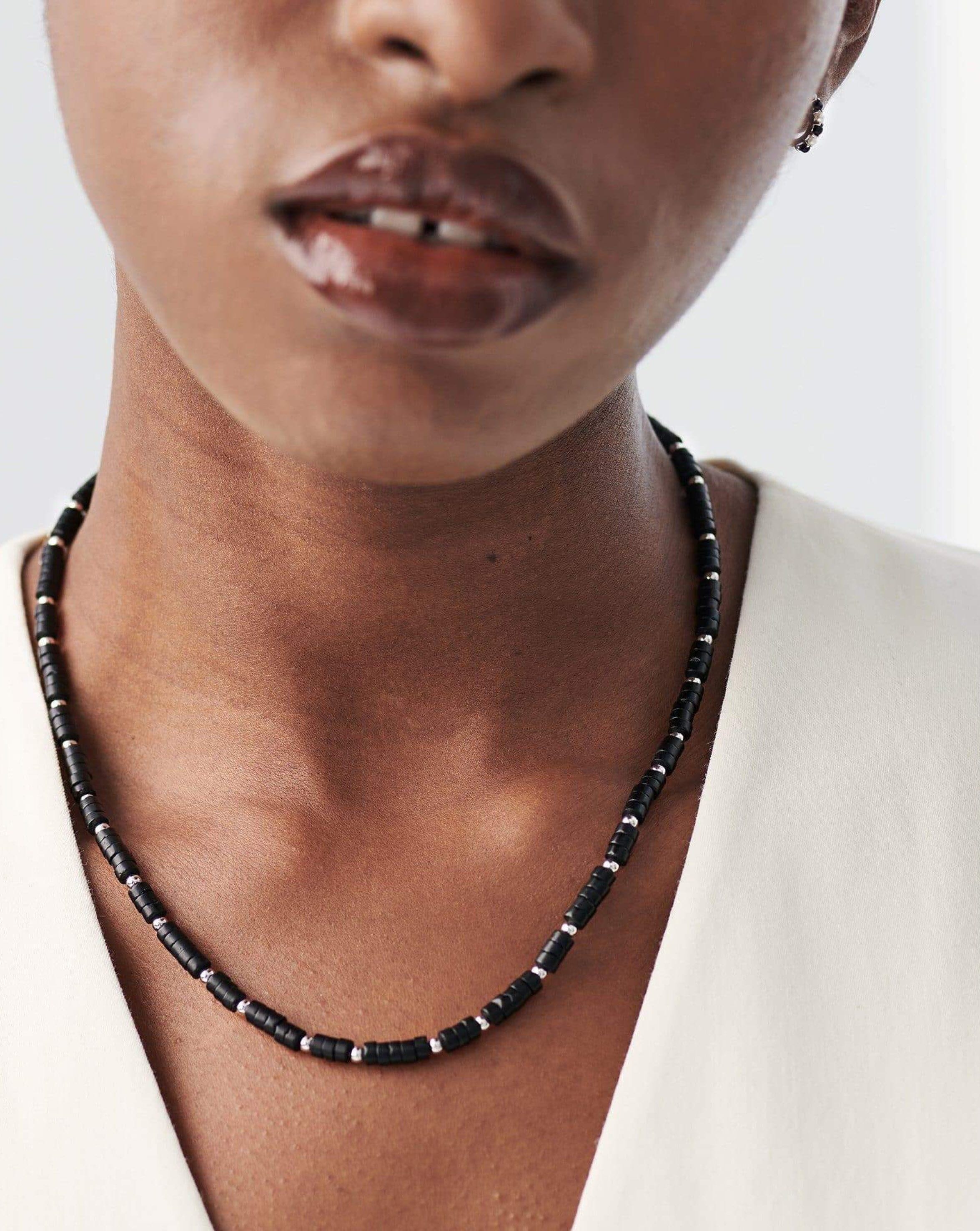 Medium Beaded Stack Necklace | Silver Plated/Black Onyx Necklaces Missoma 