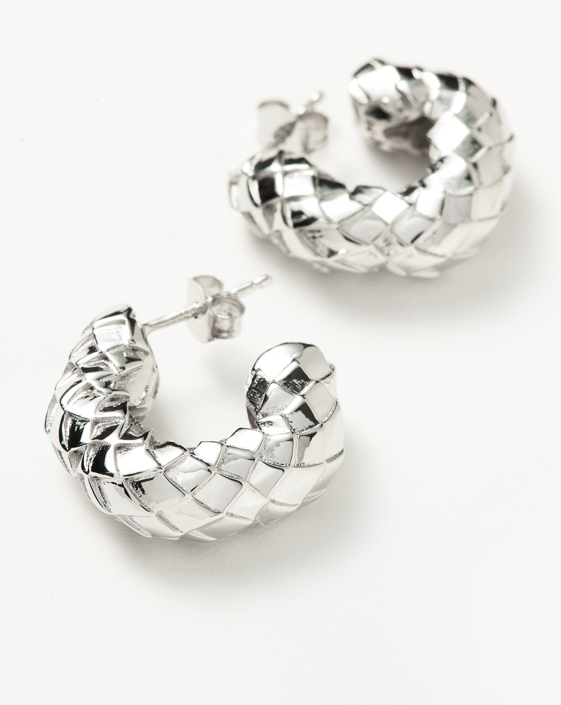 Medium Serpent Textured Chubby Hoop Earrings | Silver Plated Earrings Missoma 