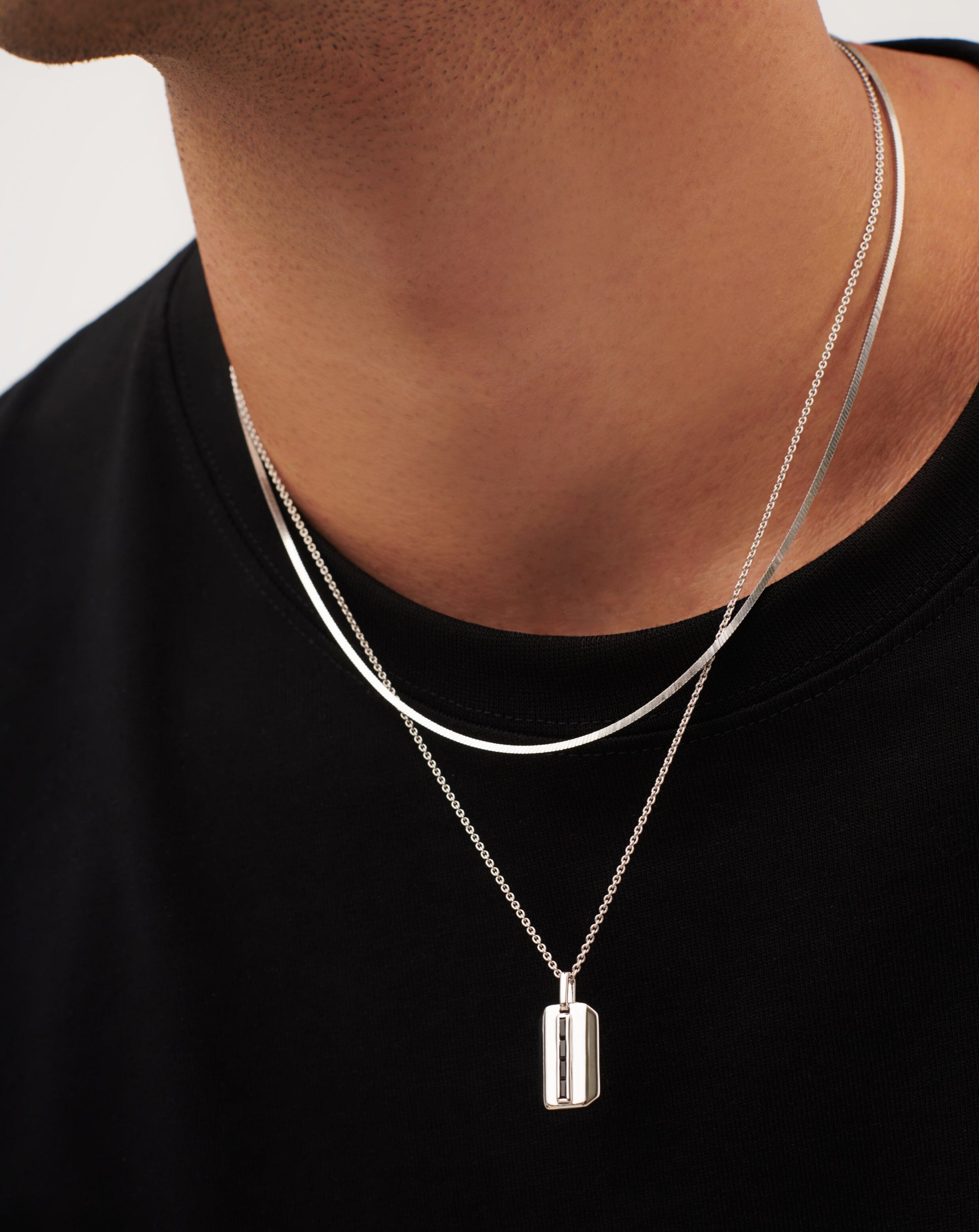 Men's Engravable Black Onyx Tag Pendant Necklace | Sterling Silver/Black Onyx Necklaces Missoma 