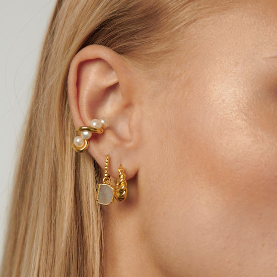 Mini Pyramid Charm Hoop Earrings | 18ct Gold Plated Vermeil/Rainbow Moonstone Earrings Missoma 