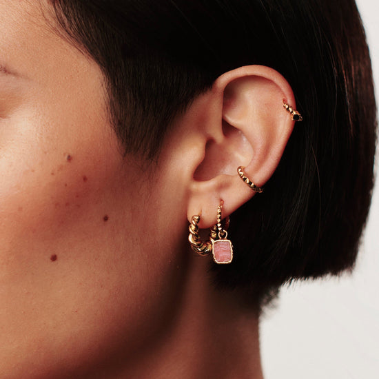 Mini Pyramid Charm Hoop Earrings | 18ct Gold Plated Vermeil/Rhodochrosite Earrings Missoma 