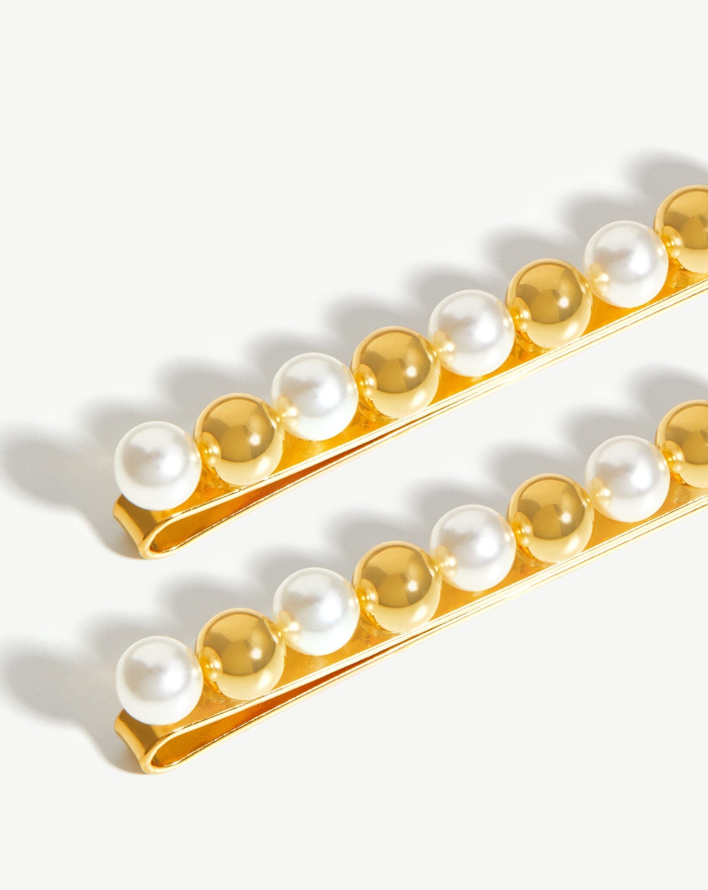 Mini Sphere Beaded Hair Clip Set | 18ct Gold Plated/Faux Pearl Hair Clips Missoma 