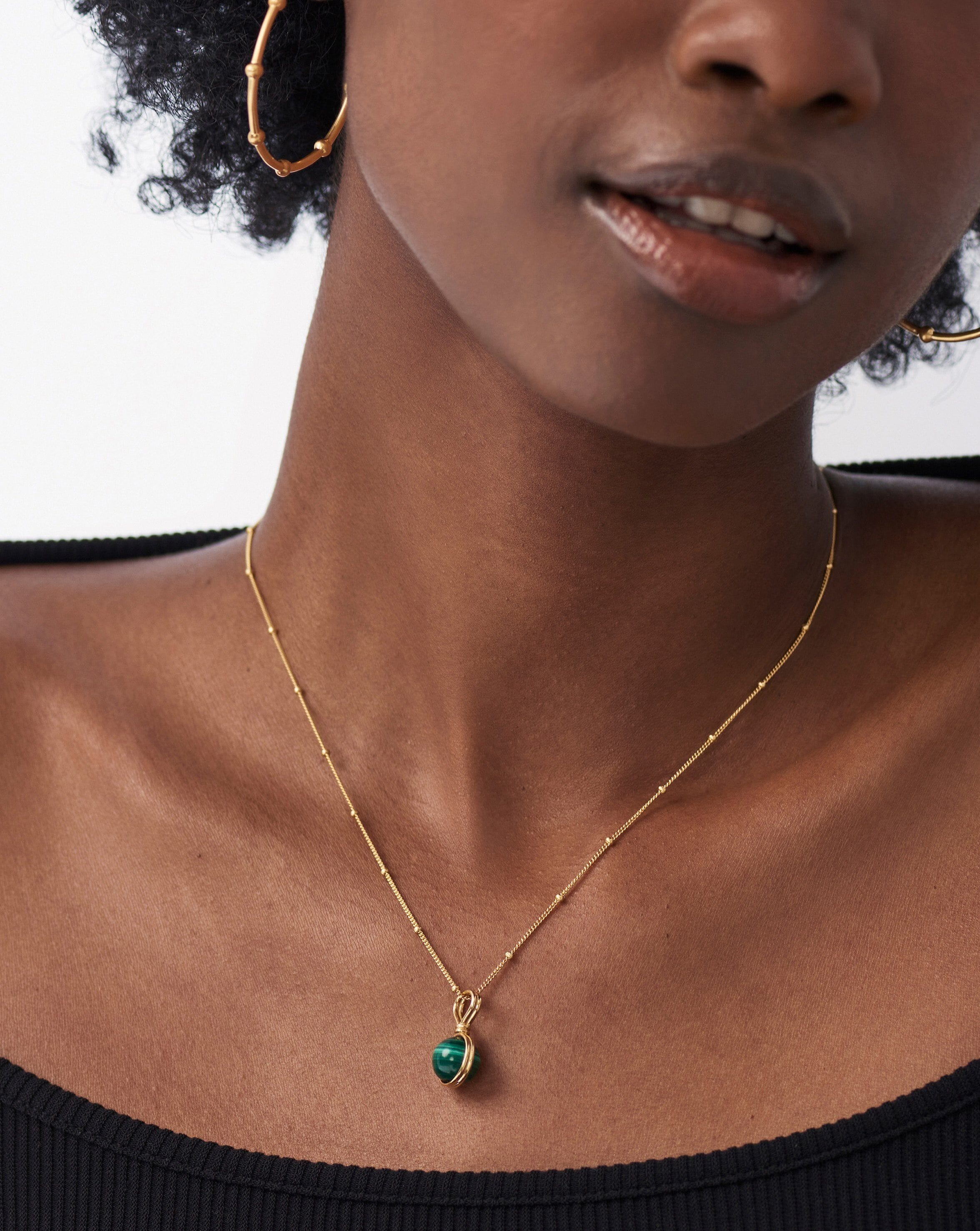 Mini Sphere Pendant Necklace | 18ct Gold Plated Vermeil/Malachite Necklaces Missoma 