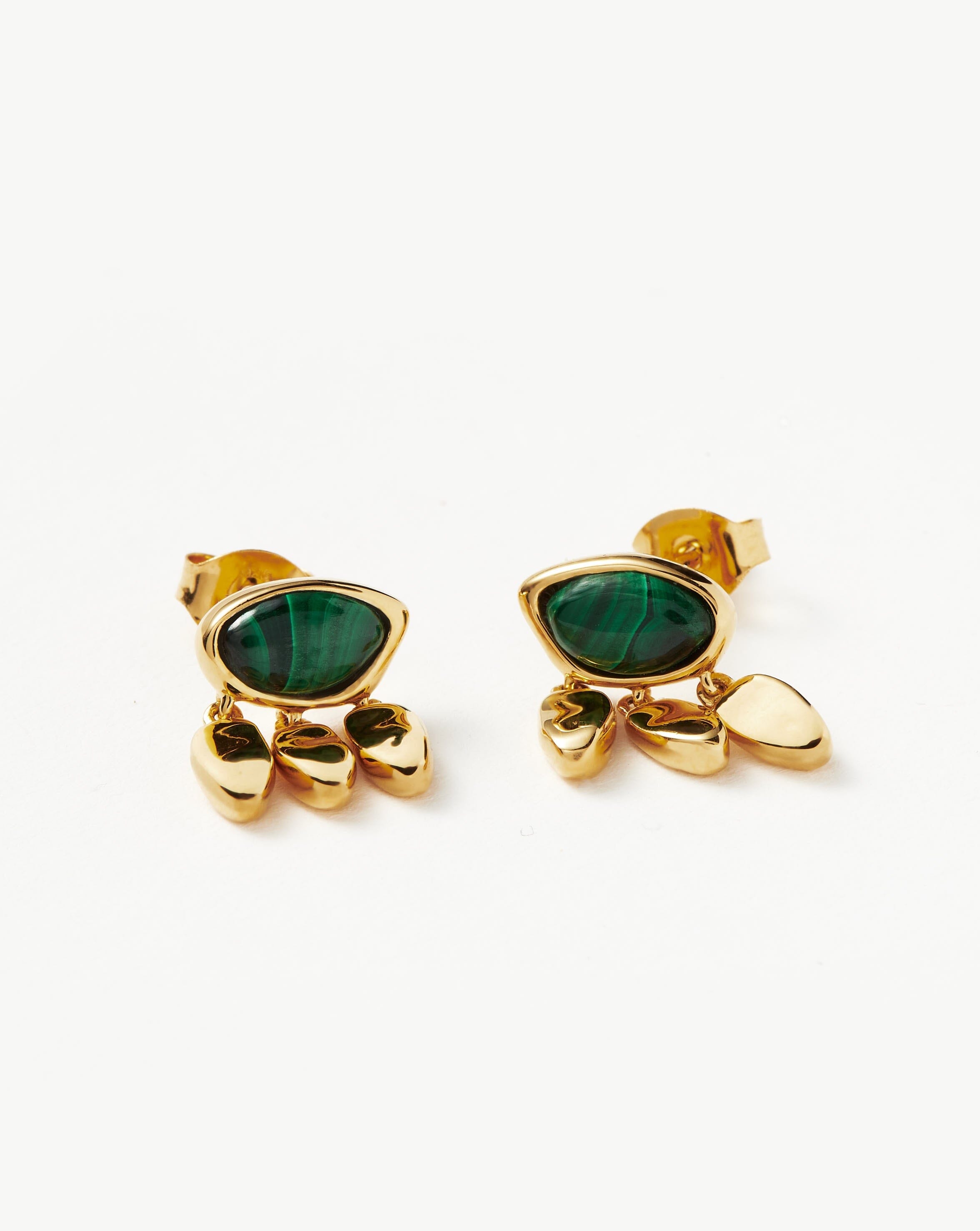 Molten Gemstone Charm Stud Earrings | 18ct Gold Plated Vermeil/Malachite Earrings Missoma 
