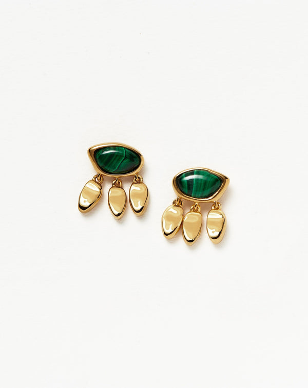 Molten Gemstone Charm Stud Earrings | 18ct Gold Plated Vermeil/Malachi ...
