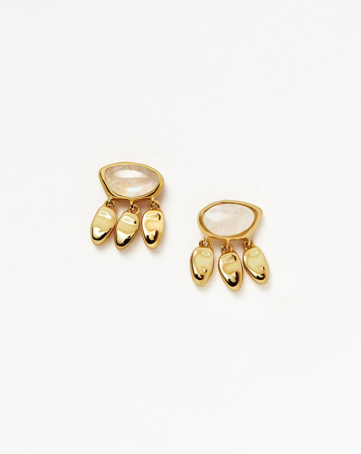 Molten Gemstone Charm Stud Earrings Gold Rainbow Moonstone