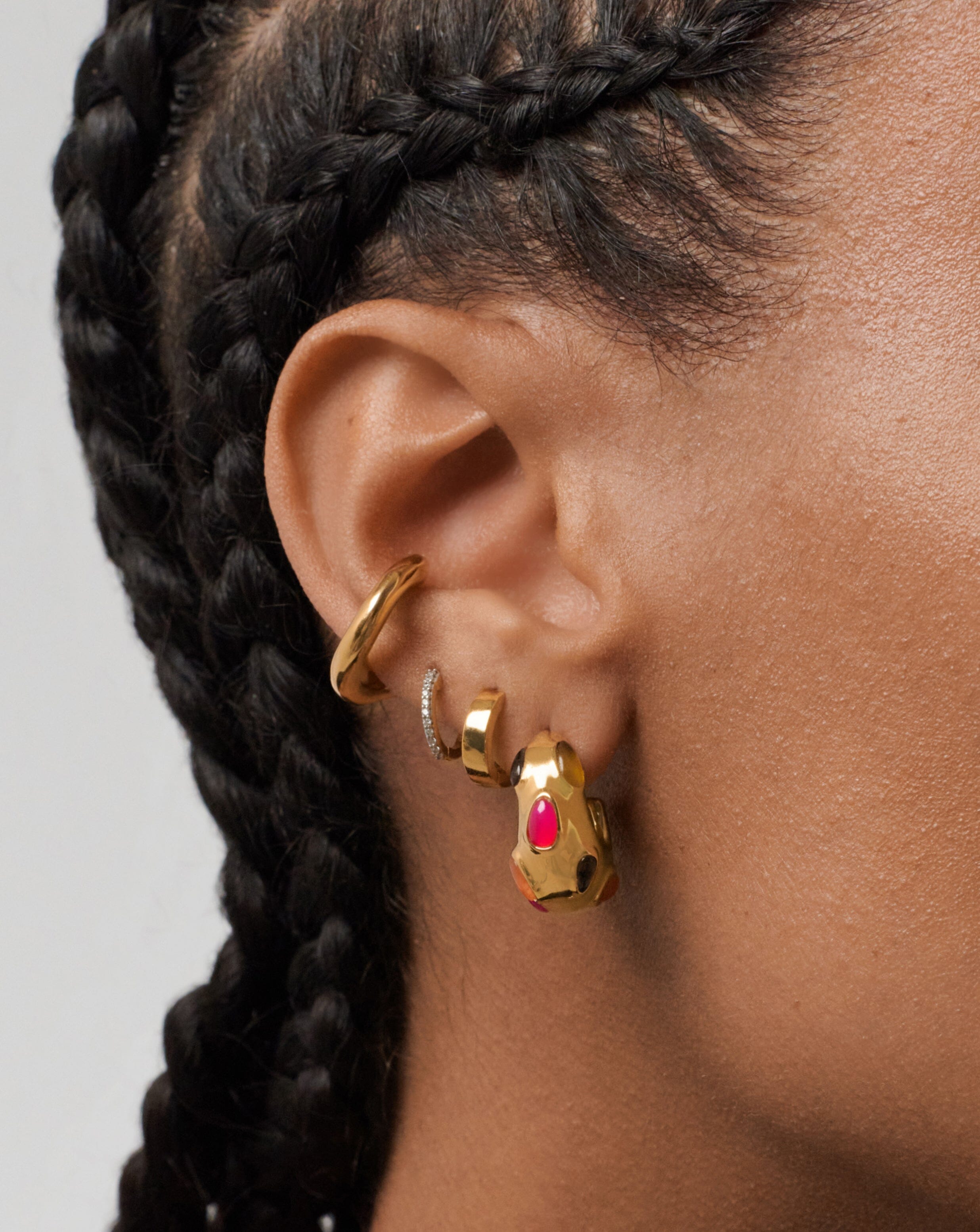 Molten Gemstone Chubby Small Hoop Earrings 18ct Gold Plated Chalcedony Quartz