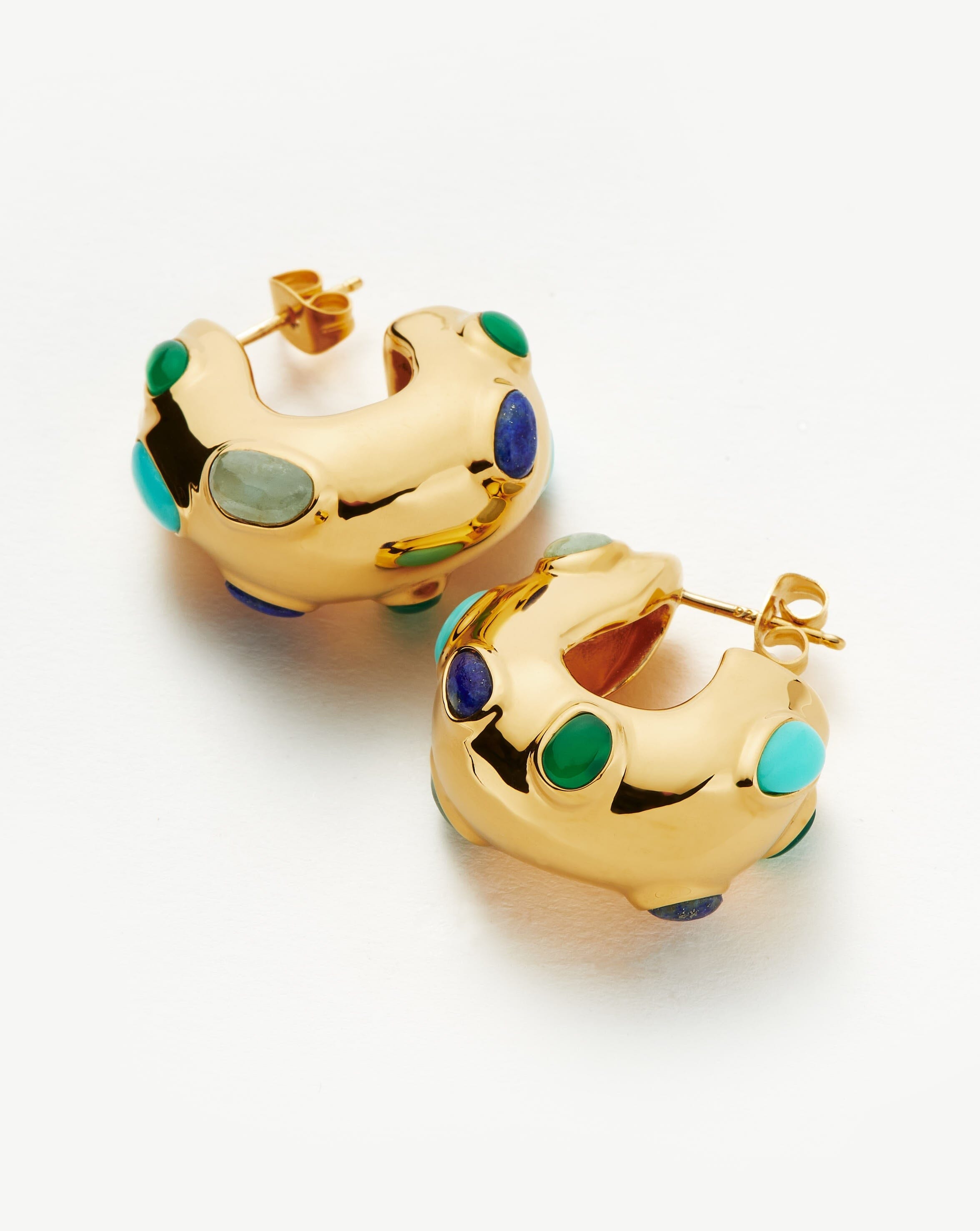 Molten Gemstone Chubby Small Hoop Earrings | 18ct Gold Plated/Chalcedony & Turquoise & Lapis Earrings Missoma 