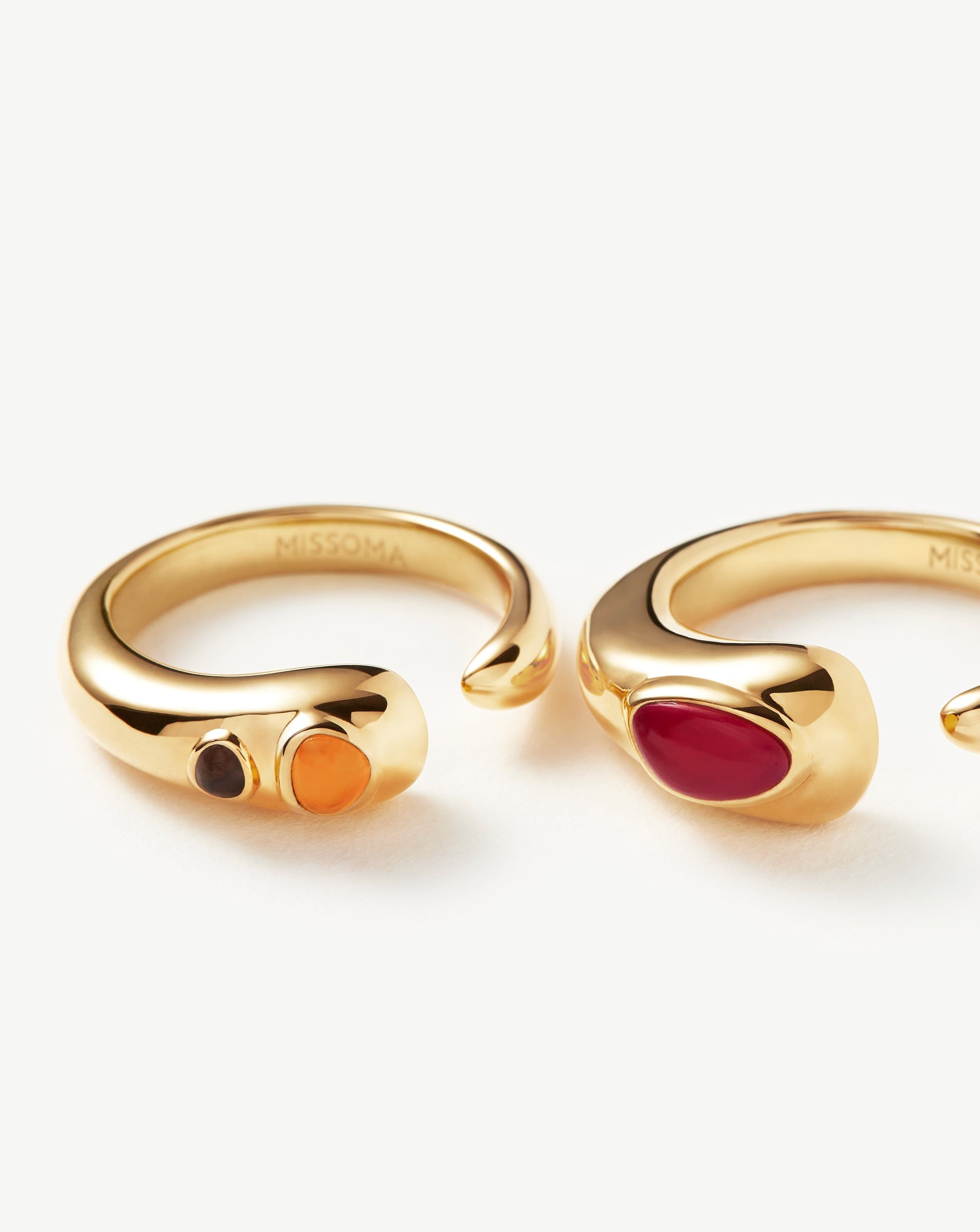 Molten Gemstone Double Stacking Ring Set | 18ct Gold Plated/Quartz & Chalcedony Rings Missoma 