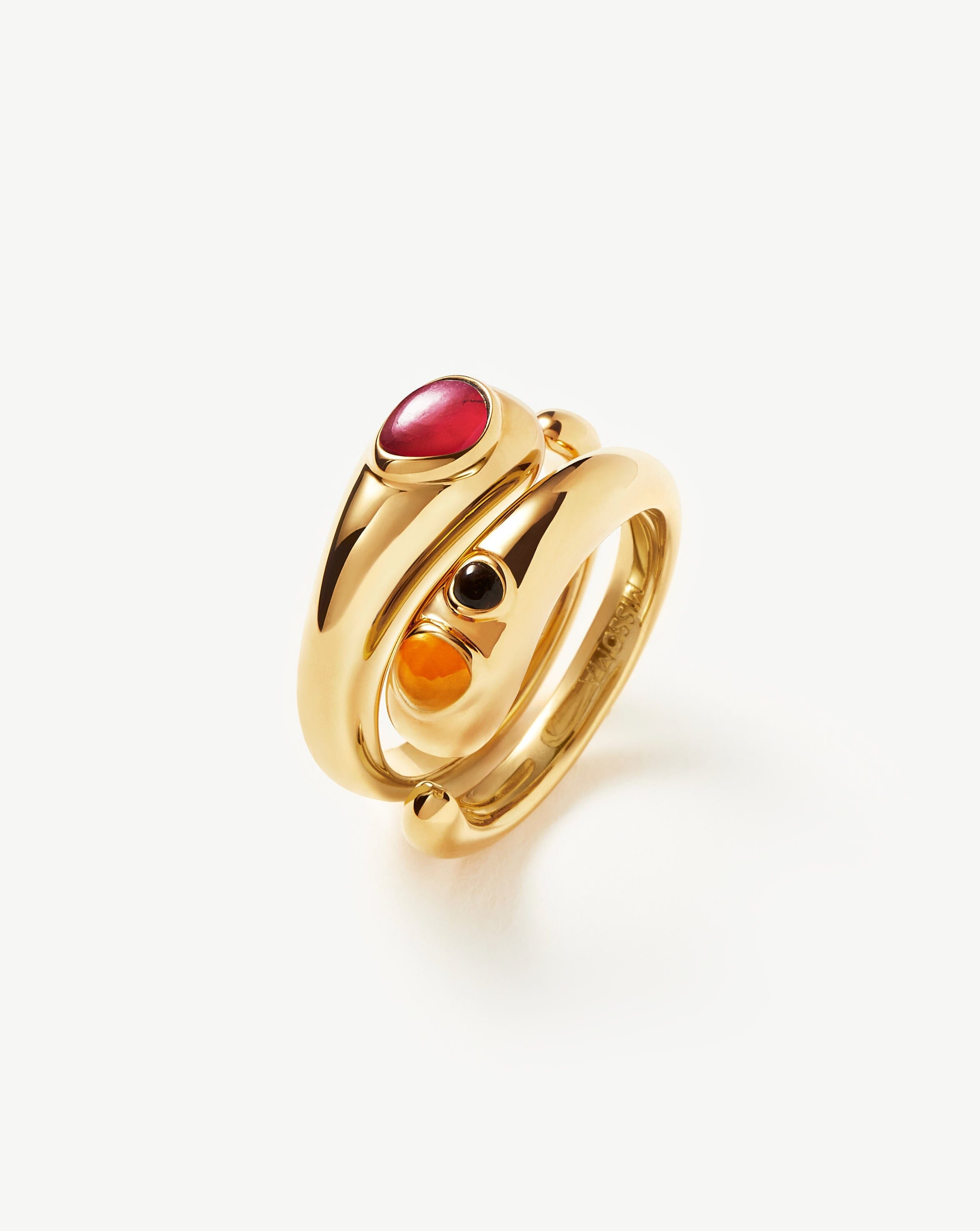 Molten Gemstone Double Stacking Ring Set | 18ct Gold Plated/Quartz & Chalcedony Rings Missoma 