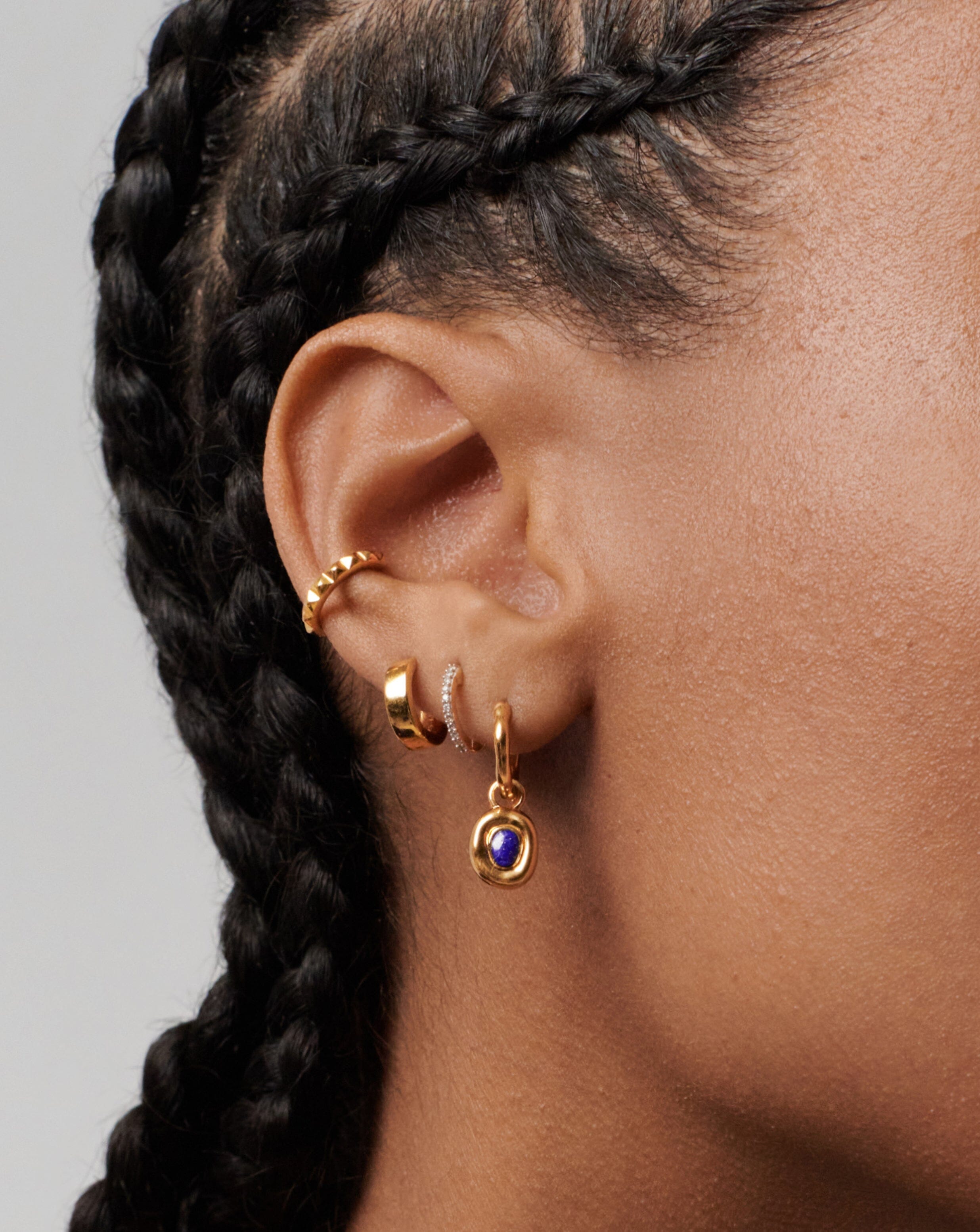 Molten Gemstone Doughnut Charm Mini Hoop Earrings | 18ct Gold Plated Vermeil/Lapis Earrings Missoma 