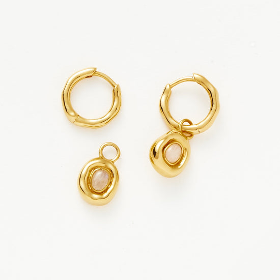 Molten Gemstone Doughnut Charm Mini Hoop Earrings | 18ct Gold Plated Vermeil/Rainbow Moonstone Earrings Missoma 