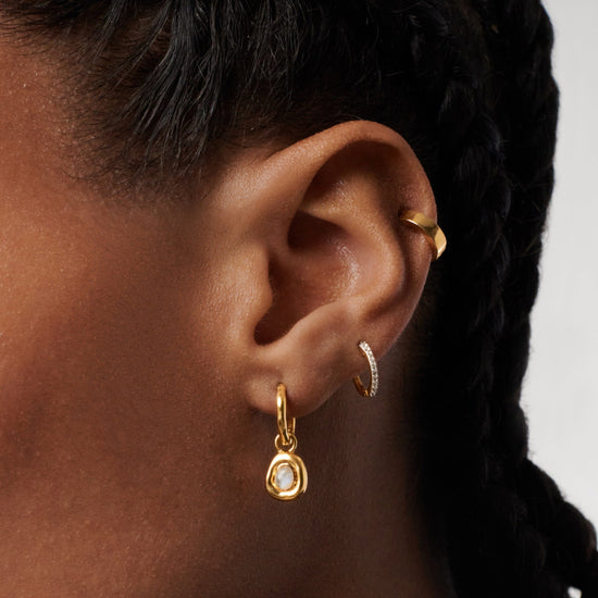Molten Gemstone Doughnut Charm Mini Hoop Earrings | 18ct Gold Plated Vermeil/Rainbow Moonstone Earrings Missoma 