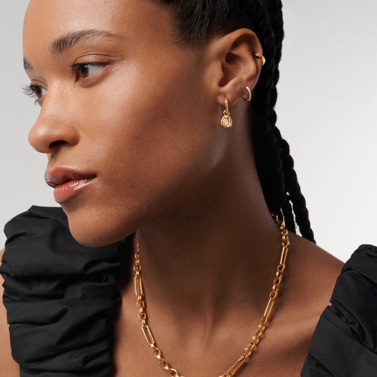 Molten Gemstone Doughnut Charm Mini Hoop Earrings | 18ct Gold Plated Vermeil/Rainbow Moonstone Earrings Missoma 