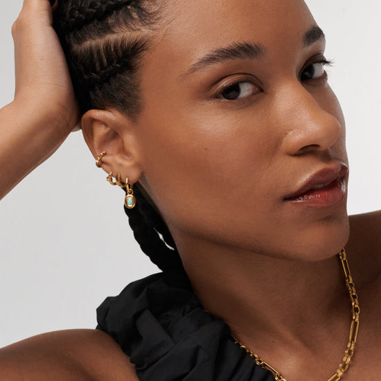 Molten Gemstone Doughnut Charm Mini Hoop Earrings | 18ct Gold Plated Vermeil/Turquoise Earrings Missoma 