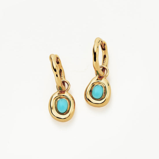 Molten Gemstone Doughnut Charm Mini Hoop Earrings | 18ct Gold Plated Vermeil/Turquoise Earrings Missoma 