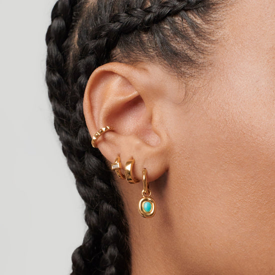 Molten Gemstone Doughnut Charm Mini Hoop Earrings | 18ct Gold Plated Vermeil/Turquoise Earrings Missoma 