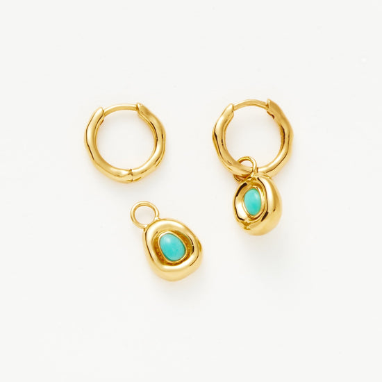 Molten Gemstone Doughnut Charm Mini Hoop Earrings | 18ct Gold Plated Vermeil/Turquoise Earrings Missoma 