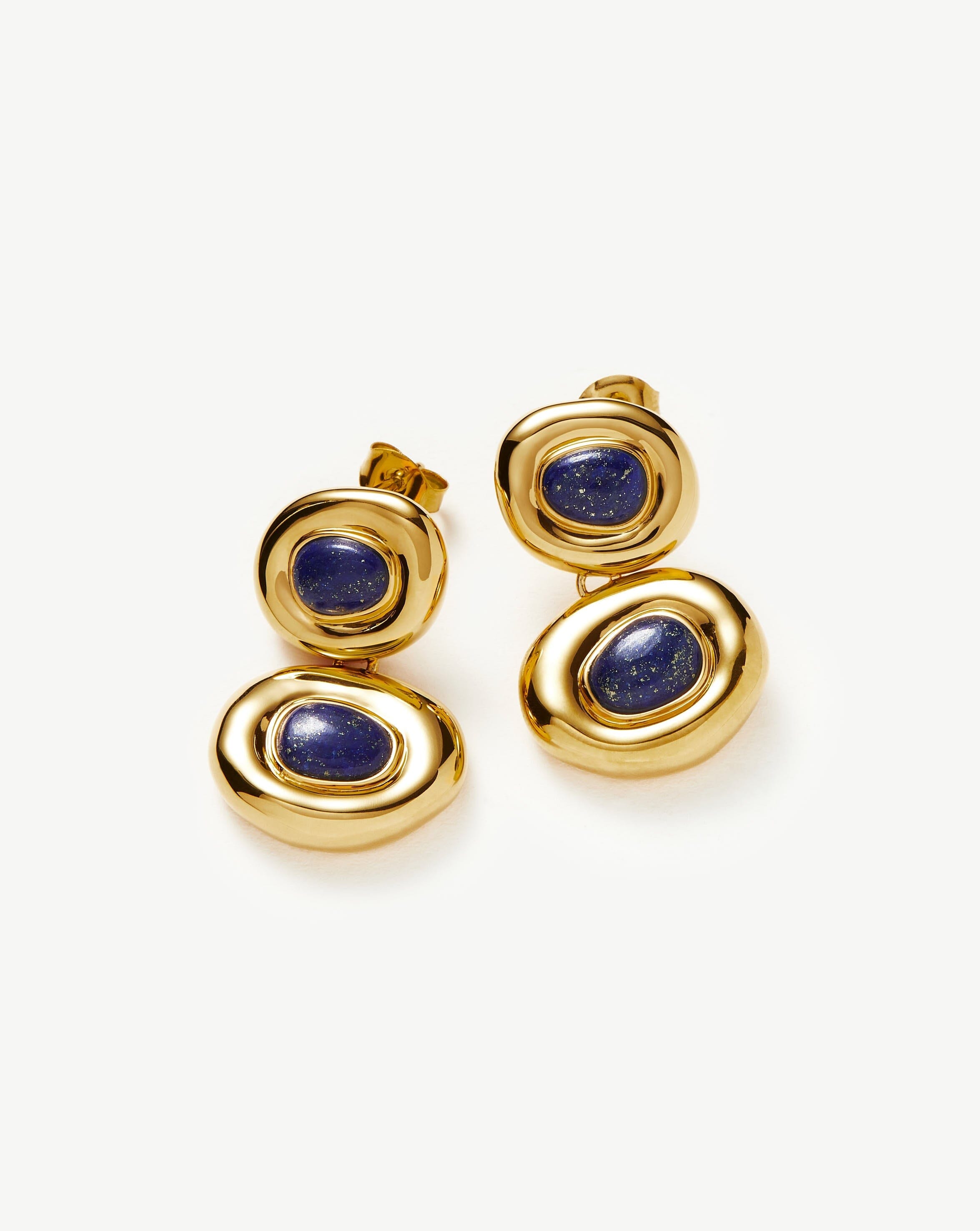 Molten Gemstone Doughnut Double Charm Drop Earrings | 18ct Gold Plated/Lapis Earrings Missoma 